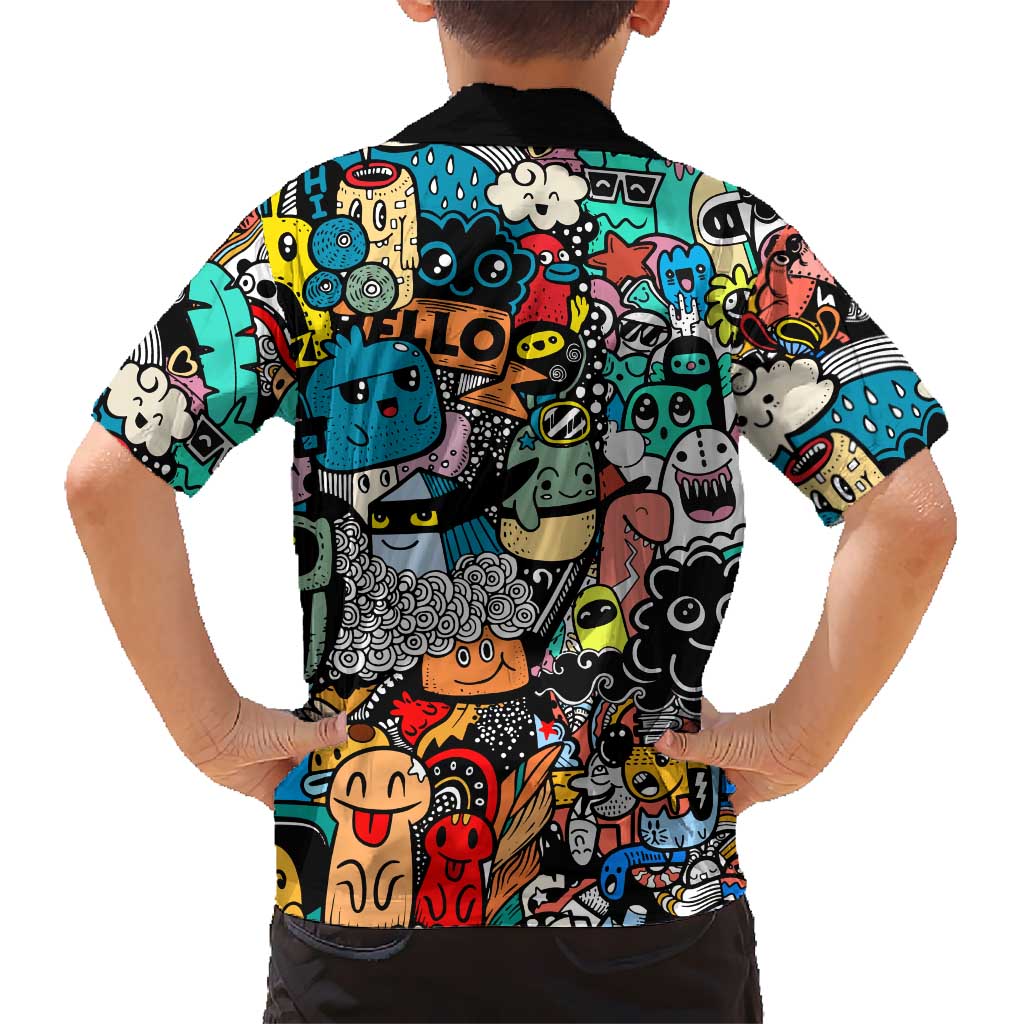 Happy Doodle Monsters Sticker Bomb Hawaiian Shirt Funny Graffiti Style Cartoon