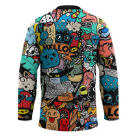 Happy Doodle Monsters Sticker Bomb Hockey Jersey Funny Graffiti Style Cartoon
