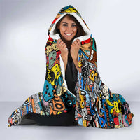 Happy Doodle Monsters Sticker Bomb Hooded Blanket Funny Graffiti Style Cartoon