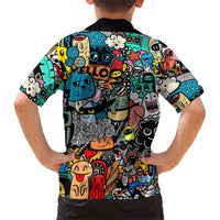 Happy Doodle Monsters Sticker Bomb Kid Hawaiian Shirt Funny Graffiti Style Cartoon