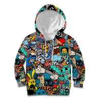 Happy Doodle Monsters Sticker Bomb Kid Hoodie Funny Graffiti Style Cartoon