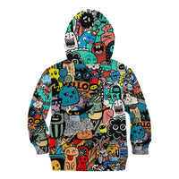 Happy Doodle Monsters Sticker Bomb Kid Hoodie Funny Graffiti Style Cartoon