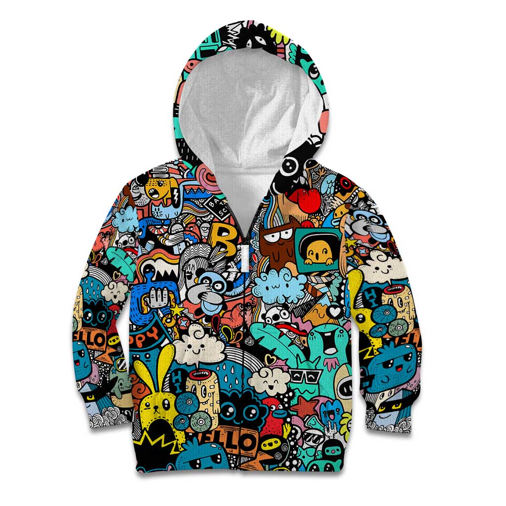 Happy Doodle Monsters Sticker Bomb Kid Hoodie Funny Graffiti Style Cartoon