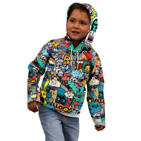 Happy Doodle Monsters Sticker Bomb Kid Hoodie Funny Graffiti Style Cartoon