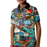 Happy Doodle Monsters Sticker Bomb Kid Polo Shirt Funny Graffiti Style Cartoon