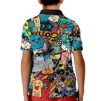Happy Doodle Monsters Sticker Bomb Kid Polo Shirt Funny Graffiti Style Cartoon
