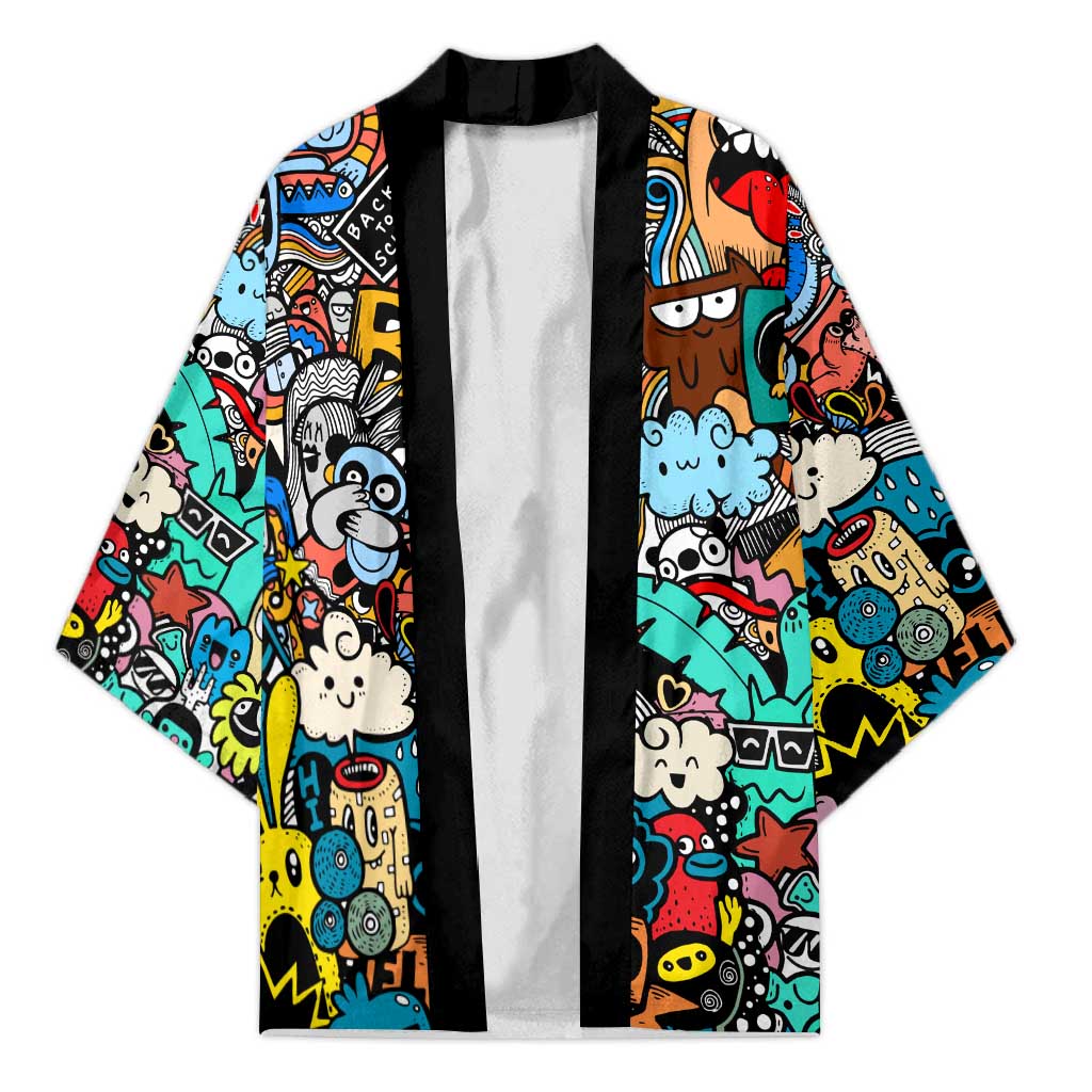 Happy Doodle Monsters Sticker Bomb Kimono Funny Graffiti Style Cartoon