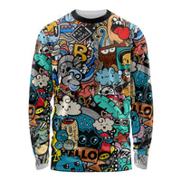 Happy Doodle Monsters Sticker Bomb Long Sleeve Shirt Funny Graffiti Style Cartoon