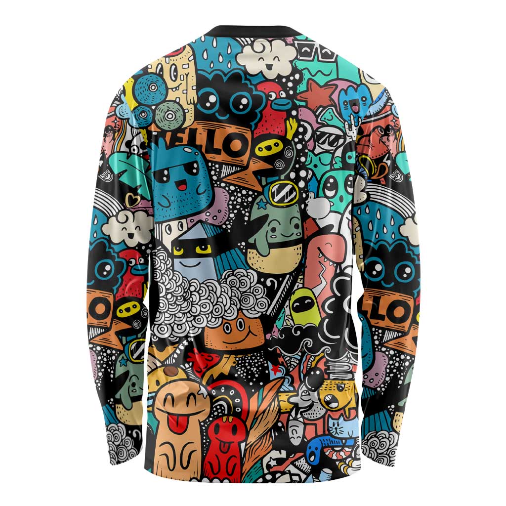Happy Doodle Monsters Sticker Bomb Long Sleeve Shirt Funny Graffiti Style Cartoon