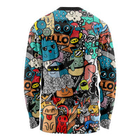 Happy Doodle Monsters Sticker Bomb Long Sleeve Shirt Funny Graffiti Style Cartoon