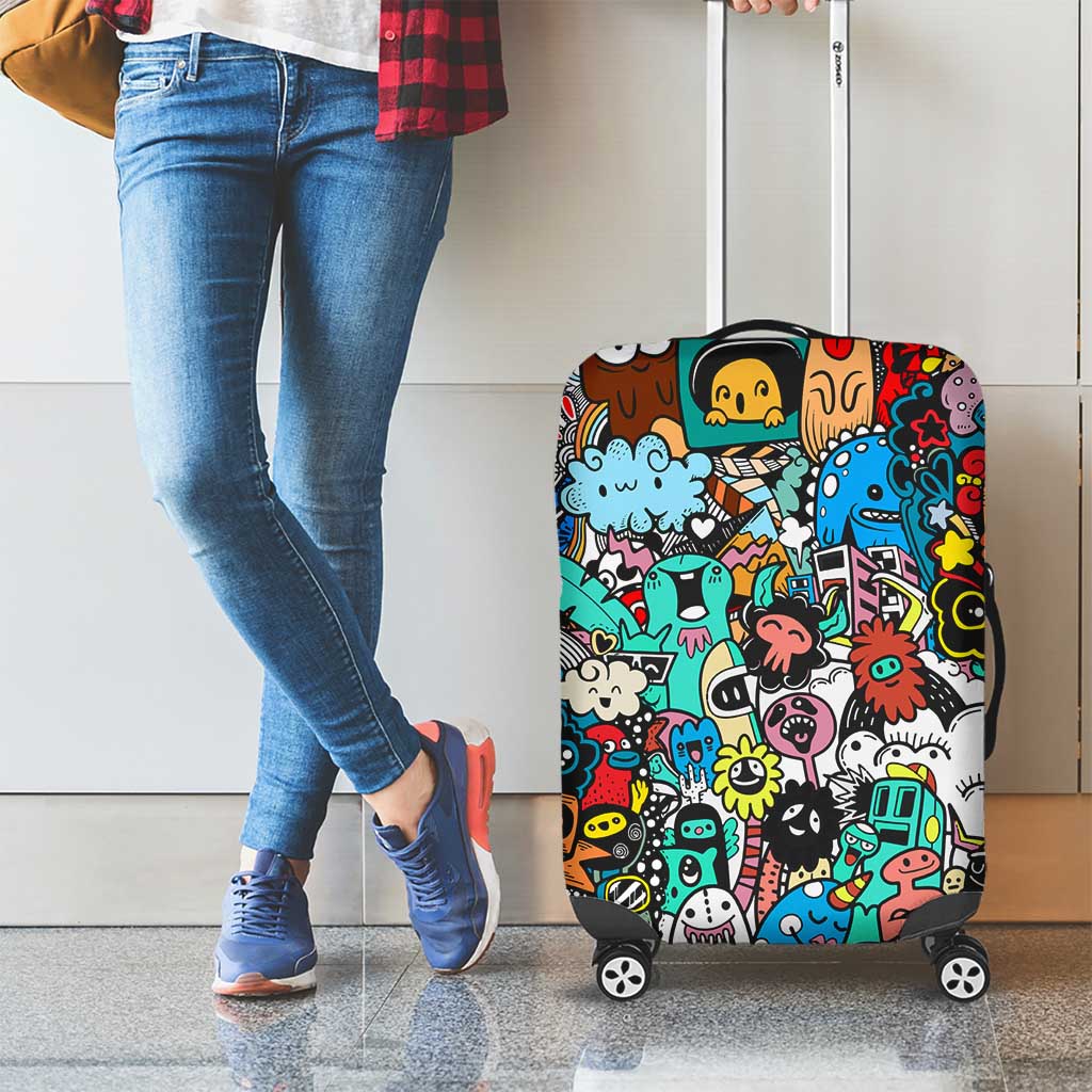 Happy Doodle Monsters Sticker Bomb Luggage Cover Funny Graffiti Style Cartoon