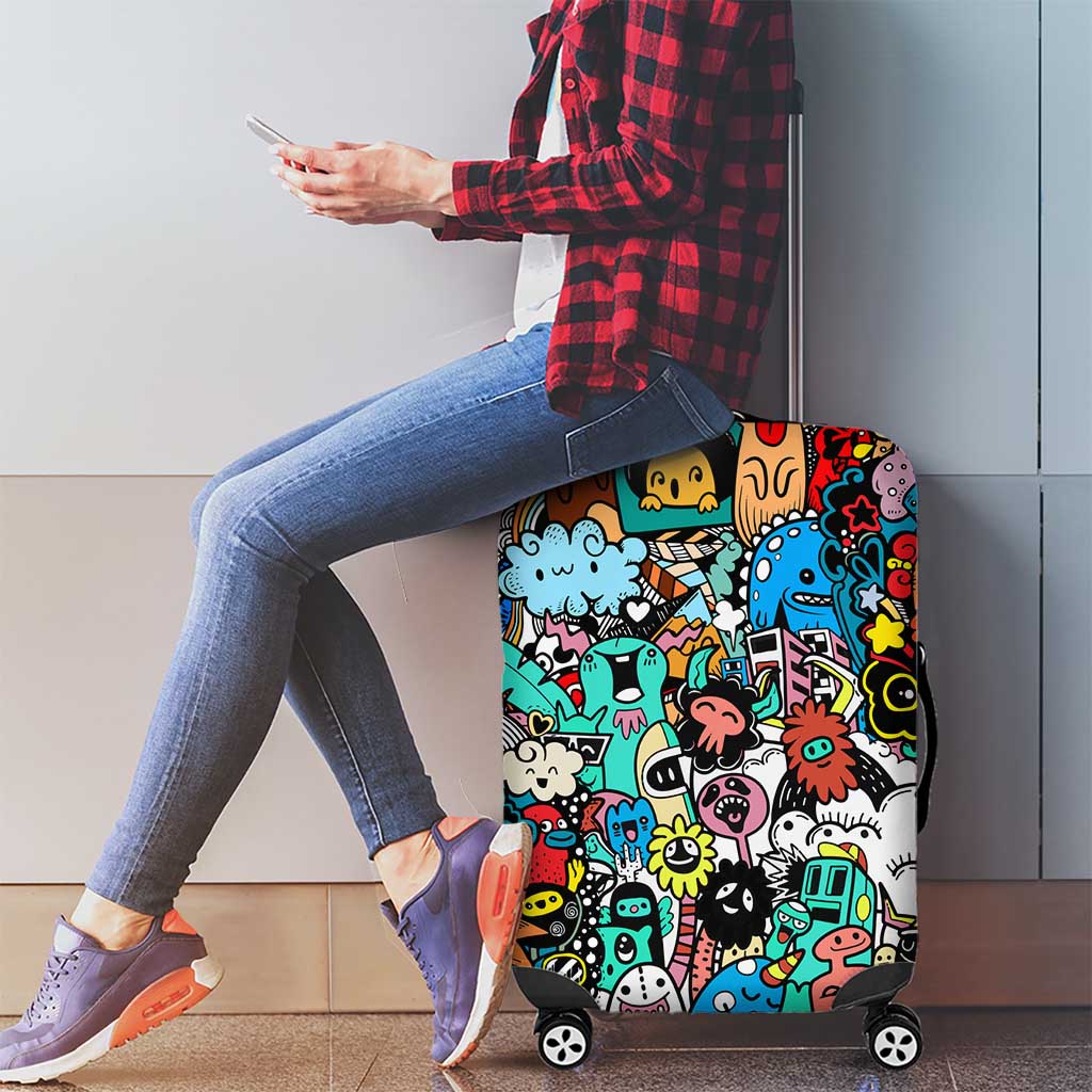 Happy Doodle Monsters Sticker Bomb Luggage Cover Funny Graffiti Style Cartoon