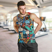 Happy Doodle Monsters Sticker Bomb Men Tank Top Funny Graffiti Style Cartoon