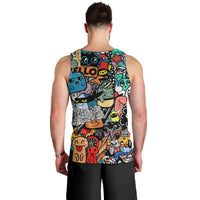 Happy Doodle Monsters Sticker Bomb Men Tank Top Funny Graffiti Style Cartoon