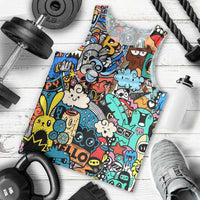 Happy Doodle Monsters Sticker Bomb Men Tank Top Funny Graffiti Style Cartoon