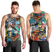 Happy Doodle Monsters Sticker Bomb Men Tank Top Funny Graffiti Style Cartoon