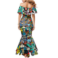 Happy Doodle Monsters Sticker Bomb Mermaid Dress Funny Graffiti Style Cartoon