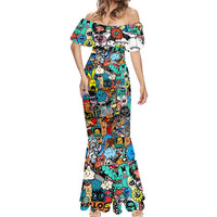 Happy Doodle Monsters Sticker Bomb Mermaid Dress Funny Graffiti Style Cartoon