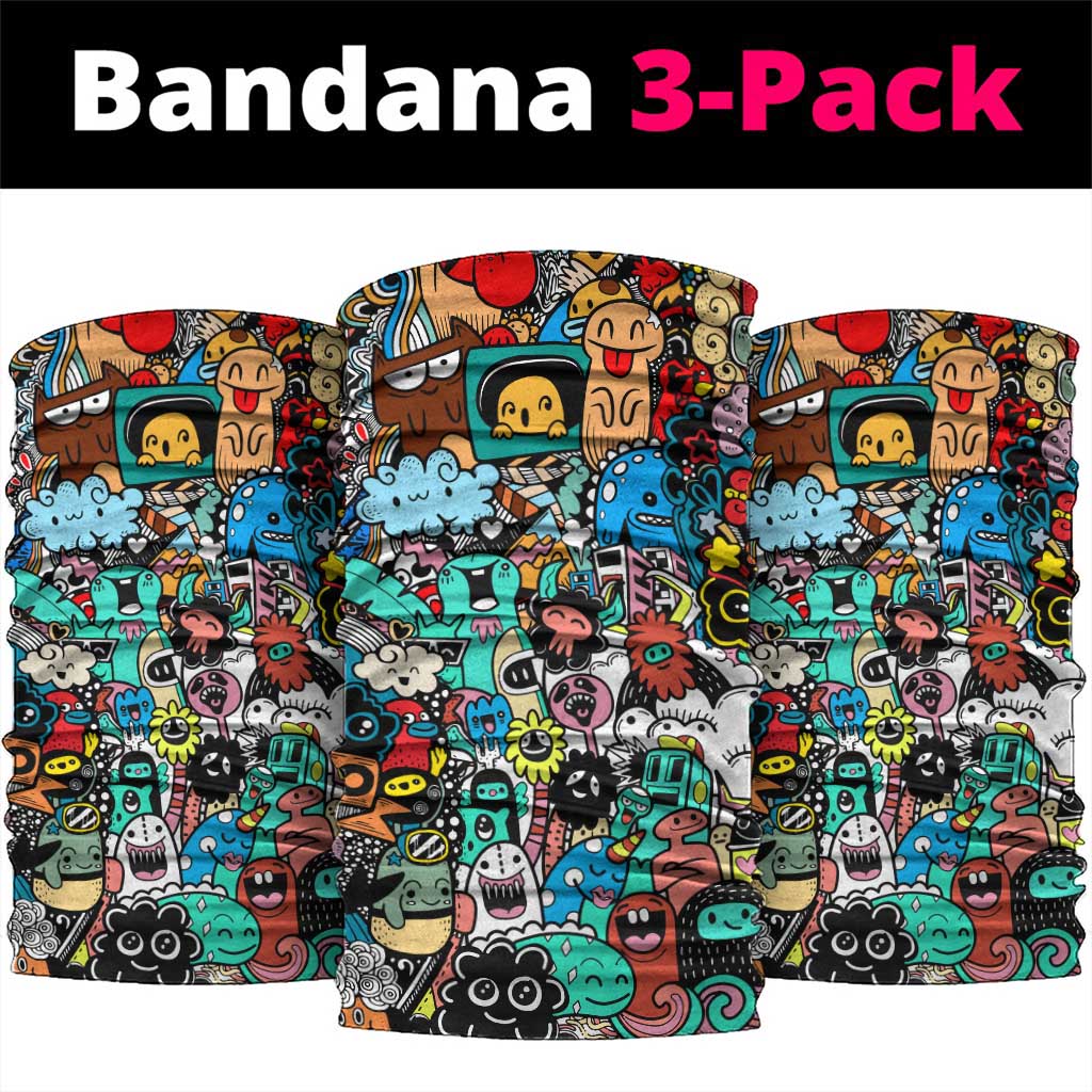 Happy Doodle Monsters Sticker Bomb Neck Gaiter Funny Graffiti Style Cartoon