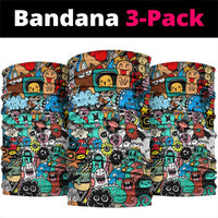 Happy Doodle Monsters Sticker Bomb Neck Gaiter Funny Graffiti Style Cartoon