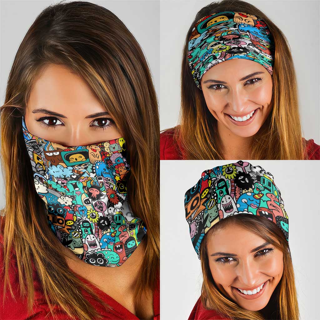 Happy Doodle Monsters Sticker Bomb Neck Gaiter Funny Graffiti Style Cartoon