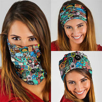 Happy Doodle Monsters Sticker Bomb Neck Gaiter Funny Graffiti Style Cartoon