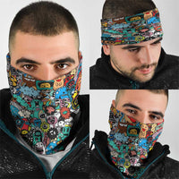 Happy Doodle Monsters Sticker Bomb Neck Gaiter Funny Graffiti Style Cartoon