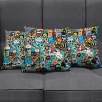 Happy Doodle Monsters Sticker Bomb Pillow Cover Funny Graffiti Style Cartoon