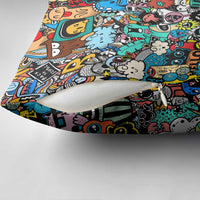 Happy Doodle Monsters Sticker Bomb Pillow Cover Funny Graffiti Style Cartoon