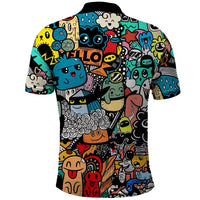 Happy Doodle Monsters Sticker Bomb Polo Shirt Funny Graffiti Style Cartoon