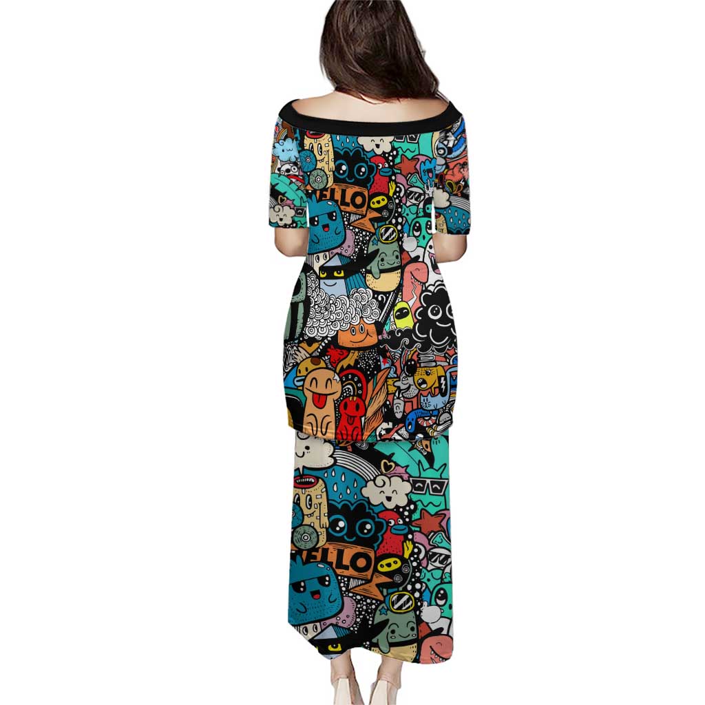Happy Doodle Monsters Sticker Bomb Puletasi Funny Graffiti Style Cartoon