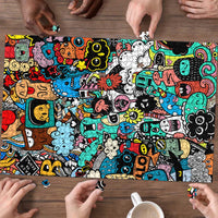 Happy Doodle Monsters Sticker Bomb Puzzle Funny Graffiti Style Cartoon