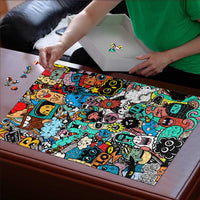 Happy Doodle Monsters Sticker Bomb Puzzle Funny Graffiti Style Cartoon