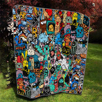 Happy Doodle Monsters Sticker Bomb Quilt Funny Graffiti Style Cartoon