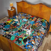 Happy Doodle Monsters Sticker Bomb Quilt Funny Graffiti Style Cartoon