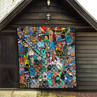 Happy Doodle Monsters Sticker Bomb Quilt Funny Graffiti Style Cartoon