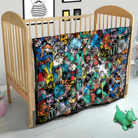 Happy Doodle Monsters Sticker Bomb Quilt Funny Graffiti Style Cartoon