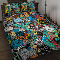 Happy Doodle Monsters Sticker Bomb Quilt Bed Set Funny Graffiti Style Cartoon