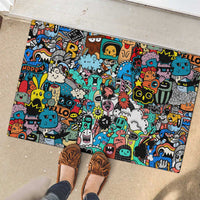 Happy Doodle Monsters Sticker Bomb Rubber Doormat Funny Graffiti Style Cartoon