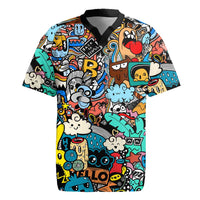 Happy Doodle Monsters Sticker Bomb Rugby Jersey Funny Graffiti Style Cartoon