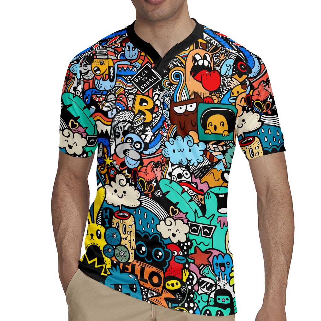Happy Doodle Monsters Sticker Bomb Rugby Jersey Funny Graffiti Style Cartoon