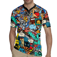 Happy Doodle Monsters Sticker Bomb Rugby Jersey Funny Graffiti Style Cartoon
