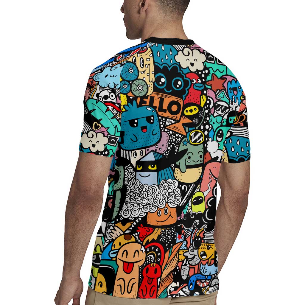 Happy Doodle Monsters Sticker Bomb Rugby Jersey Funny Graffiti Style Cartoon