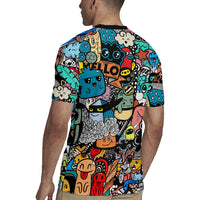 Happy Doodle Monsters Sticker Bomb Rugby Jersey Funny Graffiti Style Cartoon