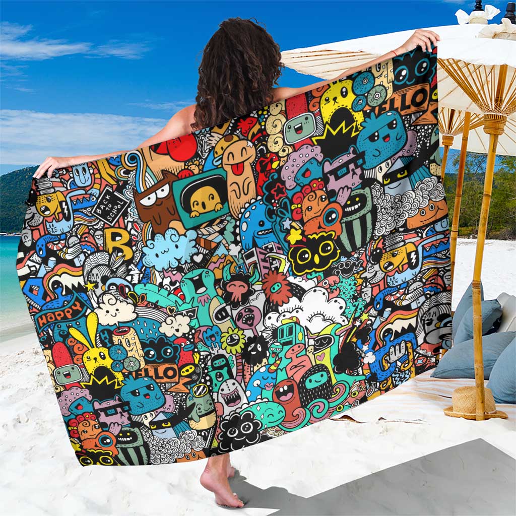 Happy Doodle Monsters Sticker Bomb Sarong Funny Graffiti Style Cartoon
