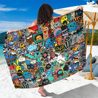 Happy Doodle Monsters Sticker Bomb Sarong Funny Graffiti Style Cartoon