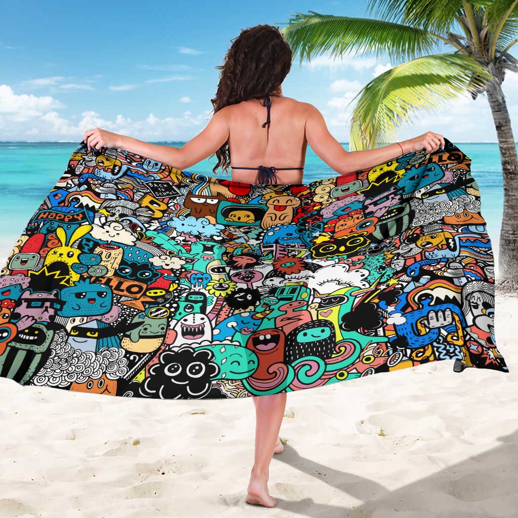 Happy Doodle Monsters Sticker Bomb Sarong Funny Graffiti Style Cartoon