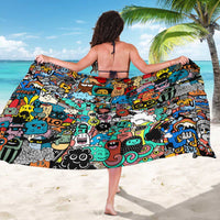 Happy Doodle Monsters Sticker Bomb Sarong Funny Graffiti Style Cartoon