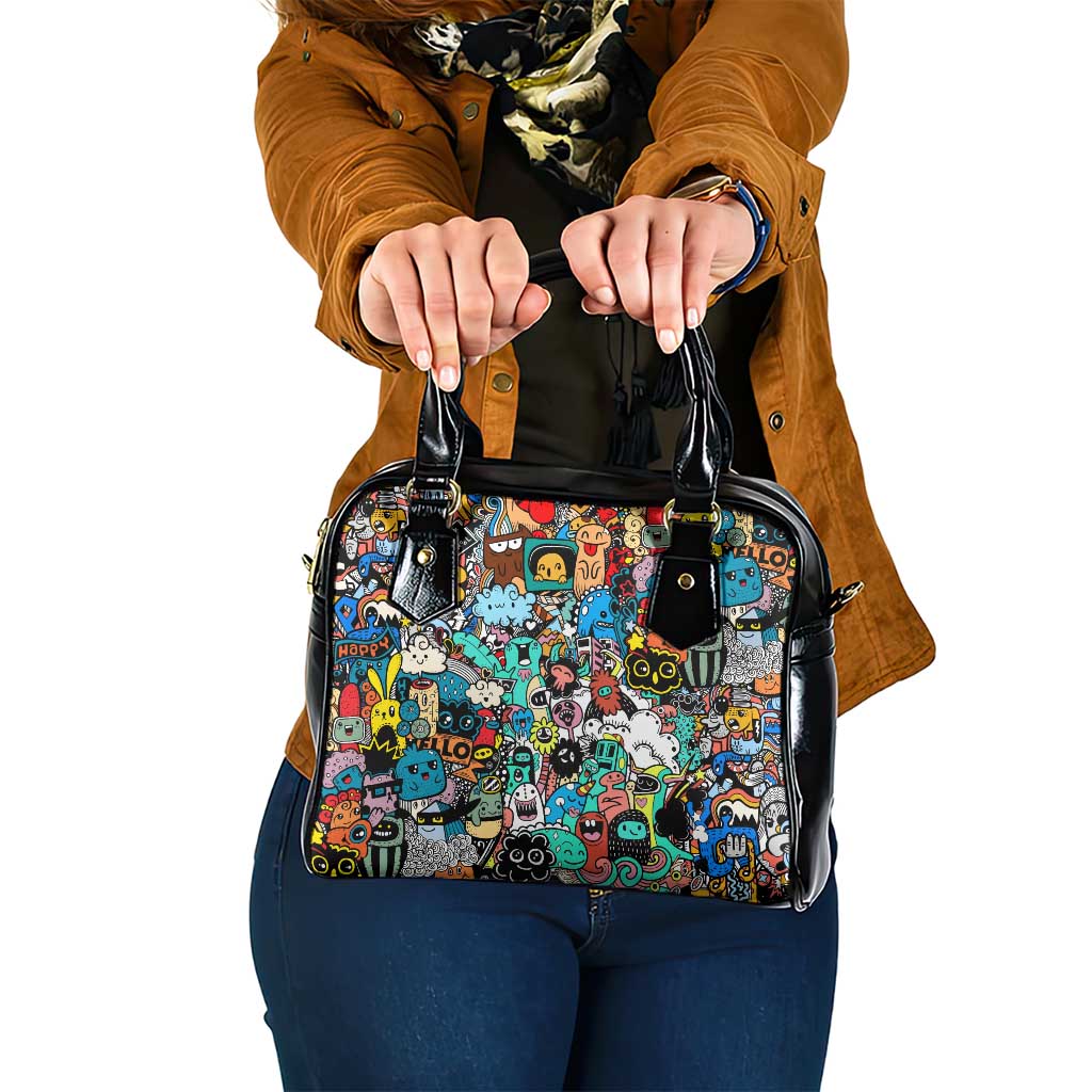 Happy Doodle Monsters Sticker Bomb Shoulder Handbag Funny Graffiti Style Cartoon