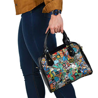 Happy Doodle Monsters Sticker Bomb Shoulder Handbag Funny Graffiti Style Cartoon